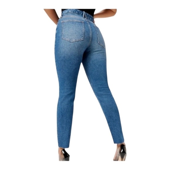 GOOD AMERICAN High Rise Skinny Jeans Medium Wash Distressed Blue Plus Size 3 - Picture 4 of 7